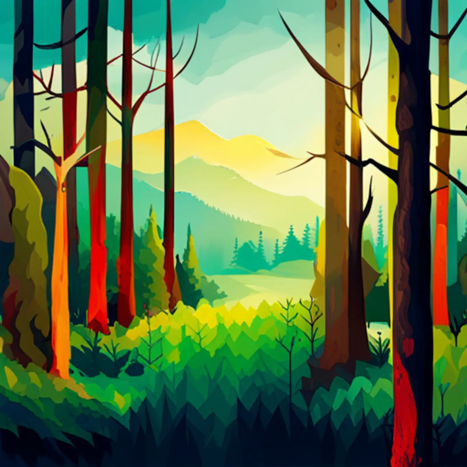 Trees Growing in Sustainable Forest Created By Eco Friendly Business Practices and Recycling